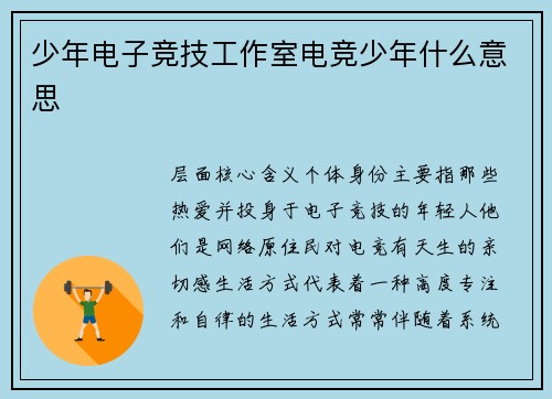 少年电子竞技工作室电竞少年什么意思